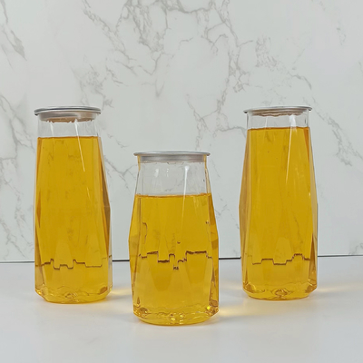 380 ml Plastik-Diamant-förmige PET-Saftflasche mit leicht zu ziehendem Deckel